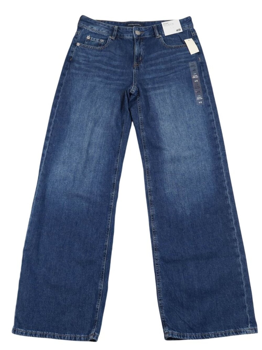 AEROPOSTALE Dark Wash Baggy Wide Leg 100% Cotton Jeans Size 4 Rigid Mid Rise NWT